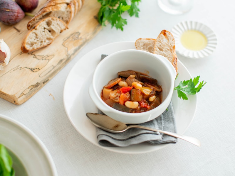 A hearty bowl of tomato and bean stew